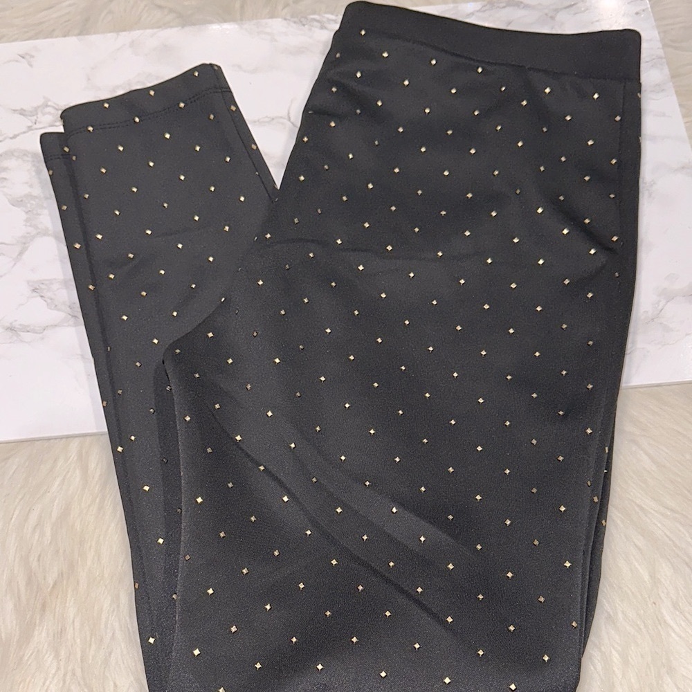 New Directions Black Leggings with Gold Dots size medium new with tags